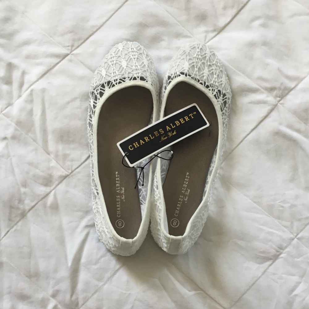 Charles Albert White Lace Flats